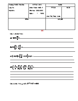 Đề kiểm tra học kì I môn Toán Khối 7 - Trường THCS Tân Đức